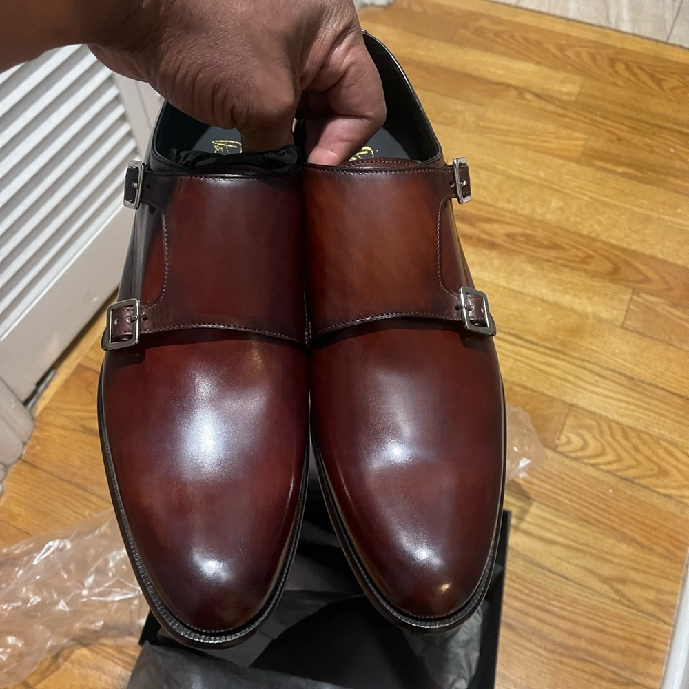 NWT Paul Evans Men's Brown Double Monk Strap Shoes Sz 9.5
